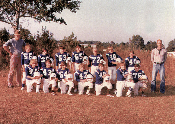 Johnny and Billy with Dad Coaching Football Team 1972