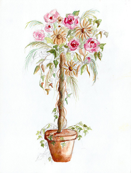 Roses and Cosmos Topiary by Minnie Raynor Compton