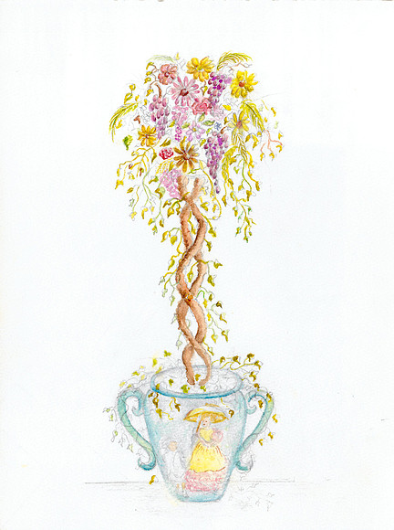 Daisies Cosmos and Lilacs by Minnie Raynor Compton