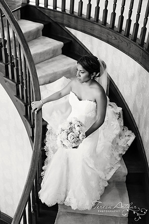Bride on Staircase at Sunset Crest Manor Virginia