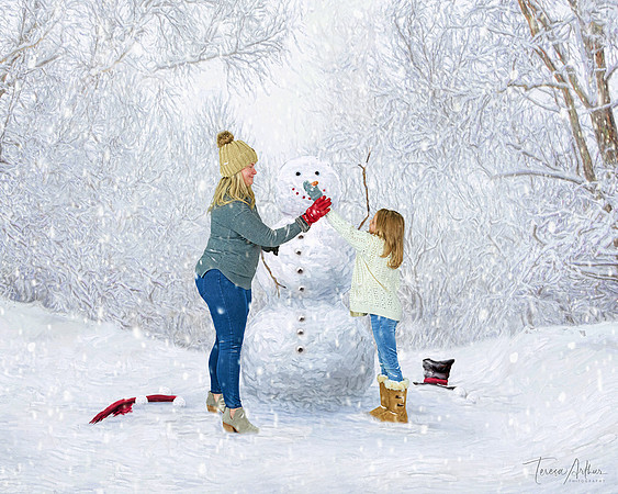 Mom and Reese with Snowman 2024