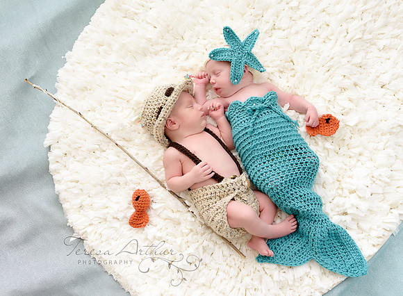 NEWBORN TWINS LITTLE MERMAID AND FISHERMAN