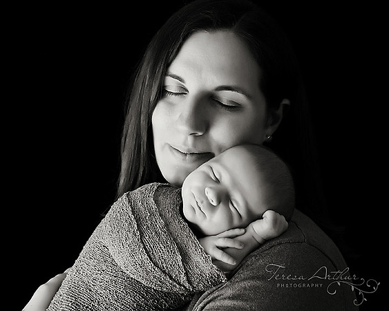 newborn with mother portrait in black and white by Teresa Arthur Photography