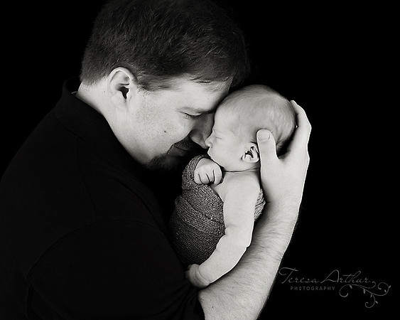newborn with father portrait in black and white by teresa arthur photography