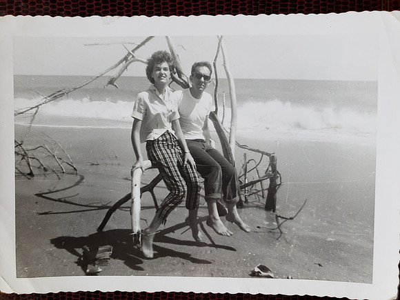 Minnie F Compton at Beach with Uncle Ronnie Keves early 60s