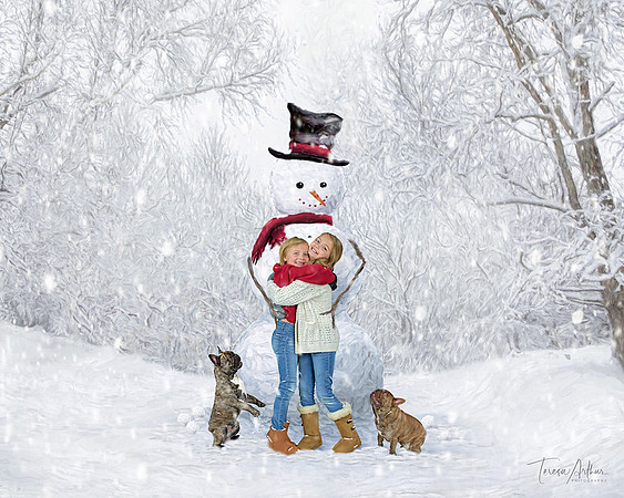 Allen Family-Girls Hugging with Snowman-2024
