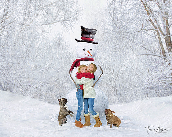 Allen Family-Girls Hugging with Snowman-2024-CROPPED