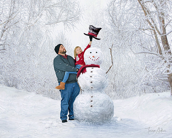 Dad and Reagan with Snowman 2024